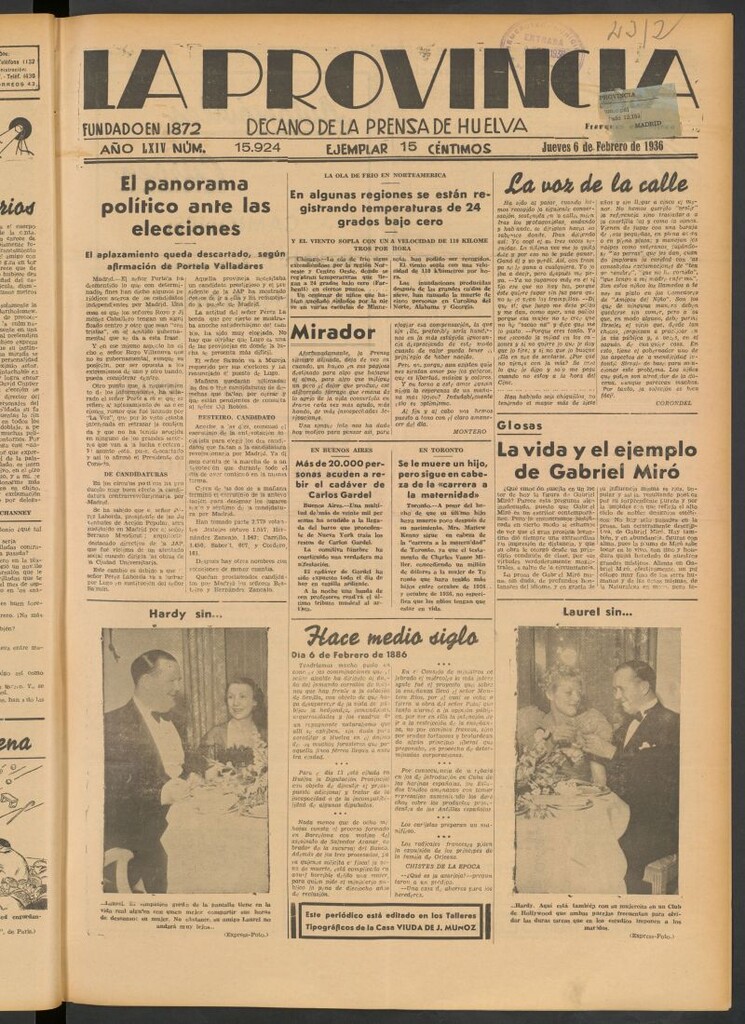Miniatura de La Provincia : diario de la noche del 6 de febrero de 1936