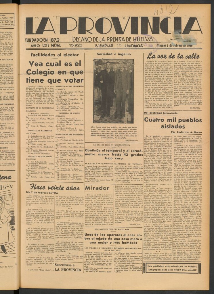Miniatura de La Provincia : diario de la noche del 7 de febrero de 1936