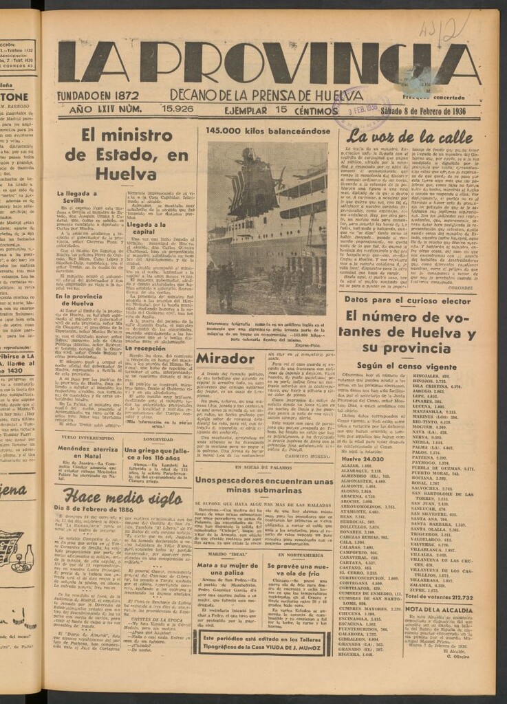 Miniatura de La Provincia : diario de la noche del 8 de febrero de 1936