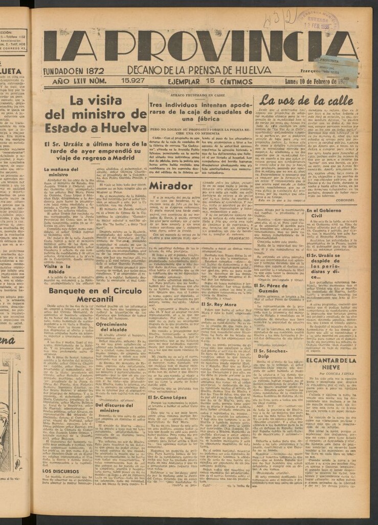 Miniatura de La Provincia : diario de la noche del 10 de febrero de 1936