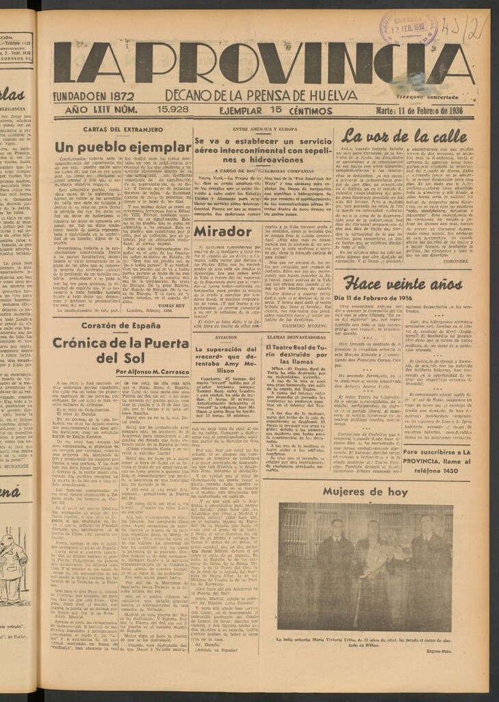 Miniatura de La Provincia : diario de la noche del 11 de febrero de 1936