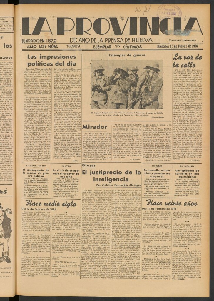 Miniatura de La Provincia : diario de la noche del 12 de febrero de 1936