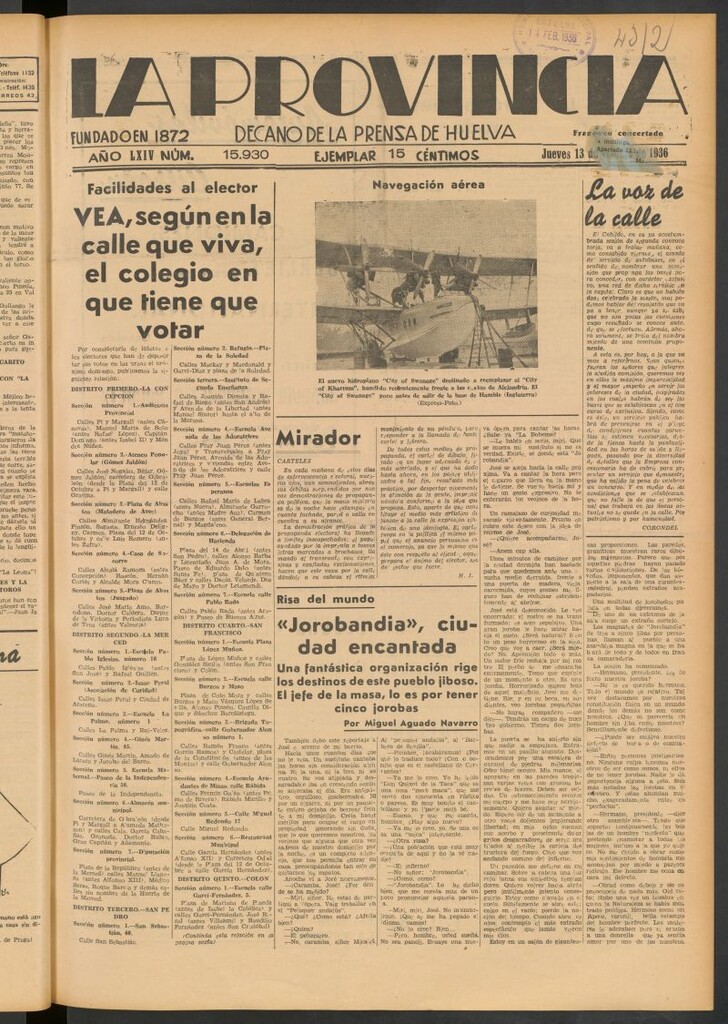 Miniatura de La Provincia : diario de la noche del 13 de febrero de 1936