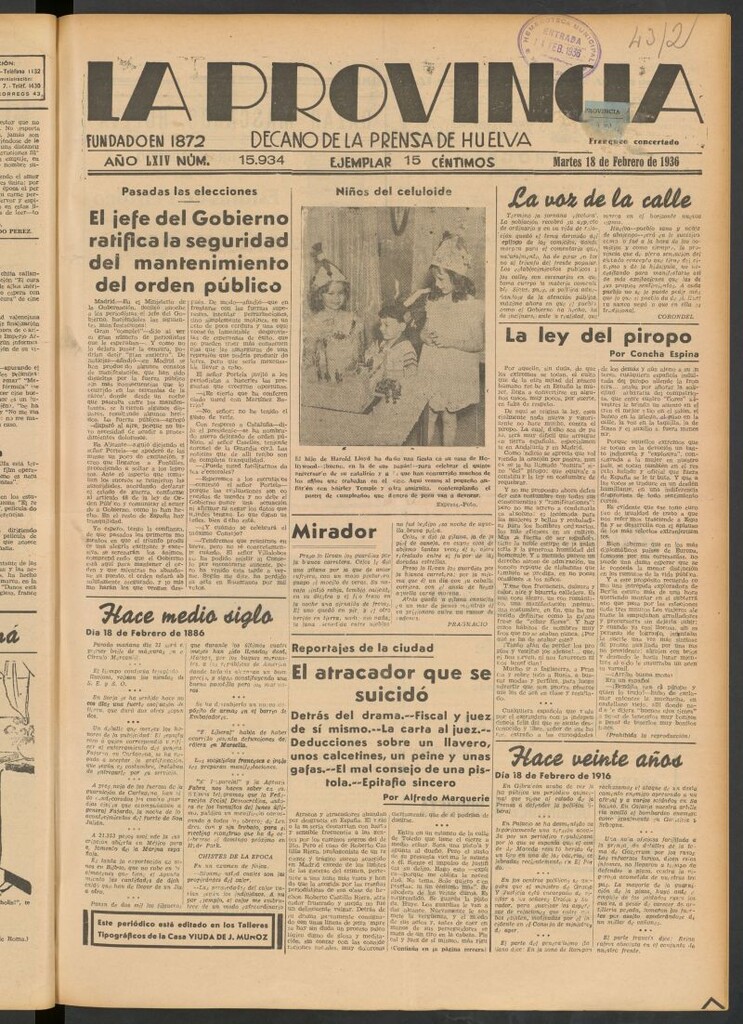 Miniatura de La Provincia : diario de la noche del 18 de febrero de 1936