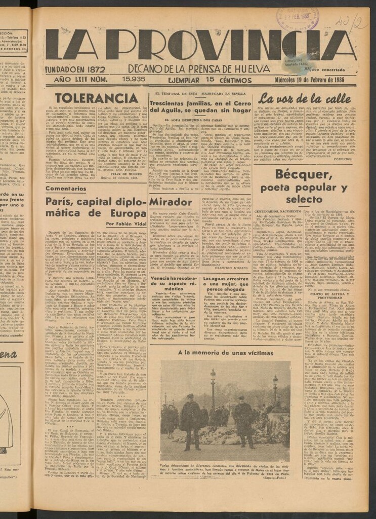 Miniatura de La Provincia : diario de la noche del 19 de febrero de 1936