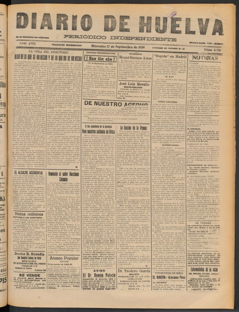 Miniatura de Diario de Huelva : periódico independiente del 17 de septiembre de 1924