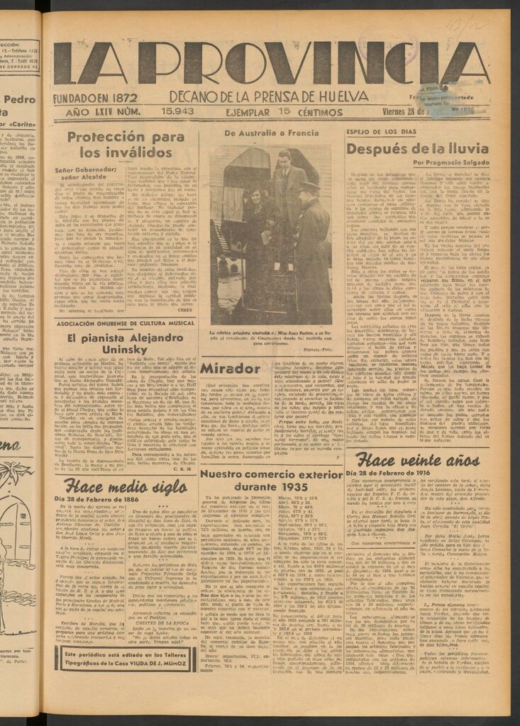 Miniatura de La Provincia : diario de la noche del 28 de febrero de 1936
