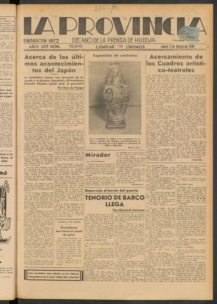 Miniatura de La Provincia : diario de la noche del 2 de marzo de 1936