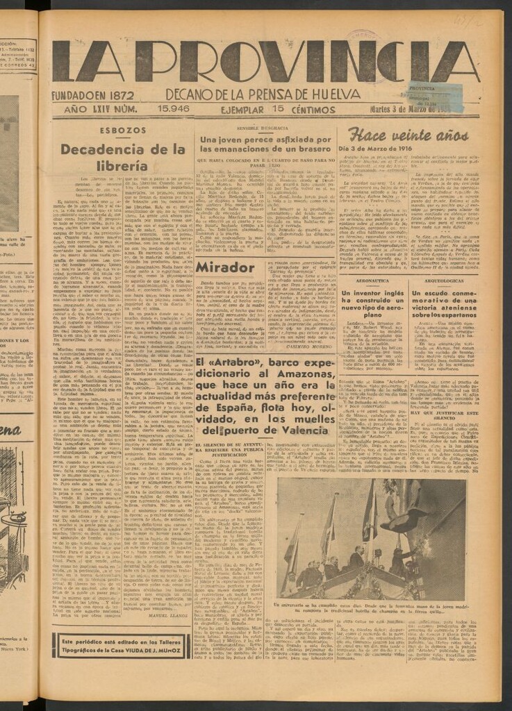 Miniatura de La Provincia : diario de la noche del 3 de marzo de 1936