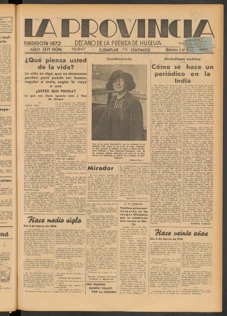 Miniatura de La Provincia : diario de la noche del 4 de marzo de 1936
