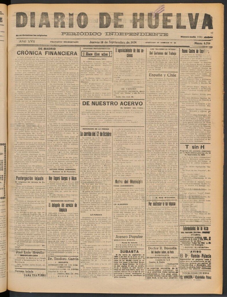 Miniatura de Diario de Huelva : periódico independiente del 18 de septiembre de 1924