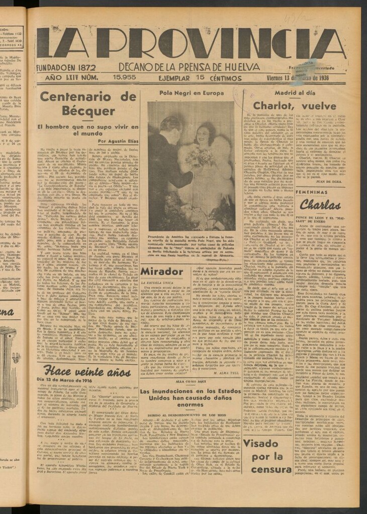 Miniatura de La Provincia : diario de la noche del 13 de marzo de 1936