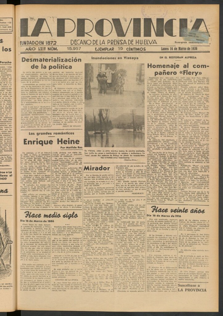 Miniatura de La Provincia : diario de la noche del 16 de marzo de 1936
