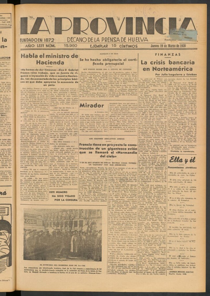 Miniatura de La Provincia : diario de la noche del 19 de marzo de 1936