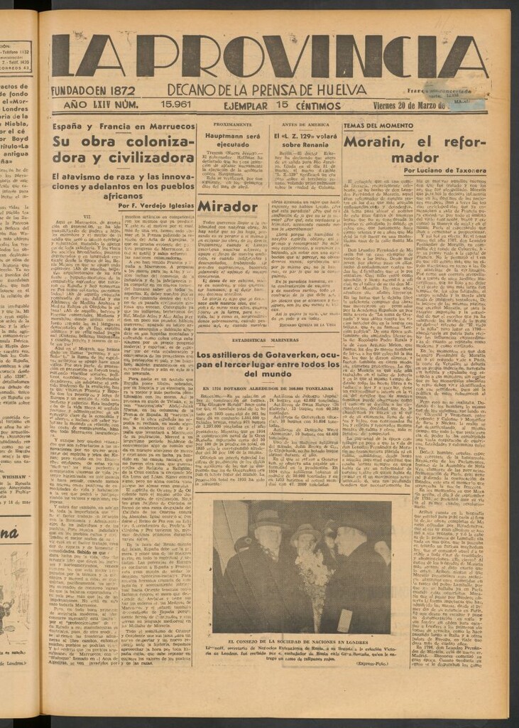 Miniatura de La Provincia : diario de la noche del 20 de marzo de 1936