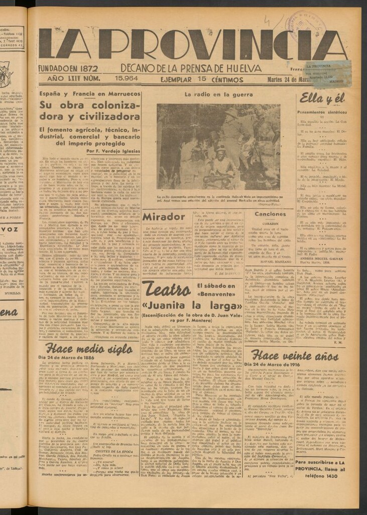 Miniatura de La Provincia : diario de la noche del 24 de marzo de 1936