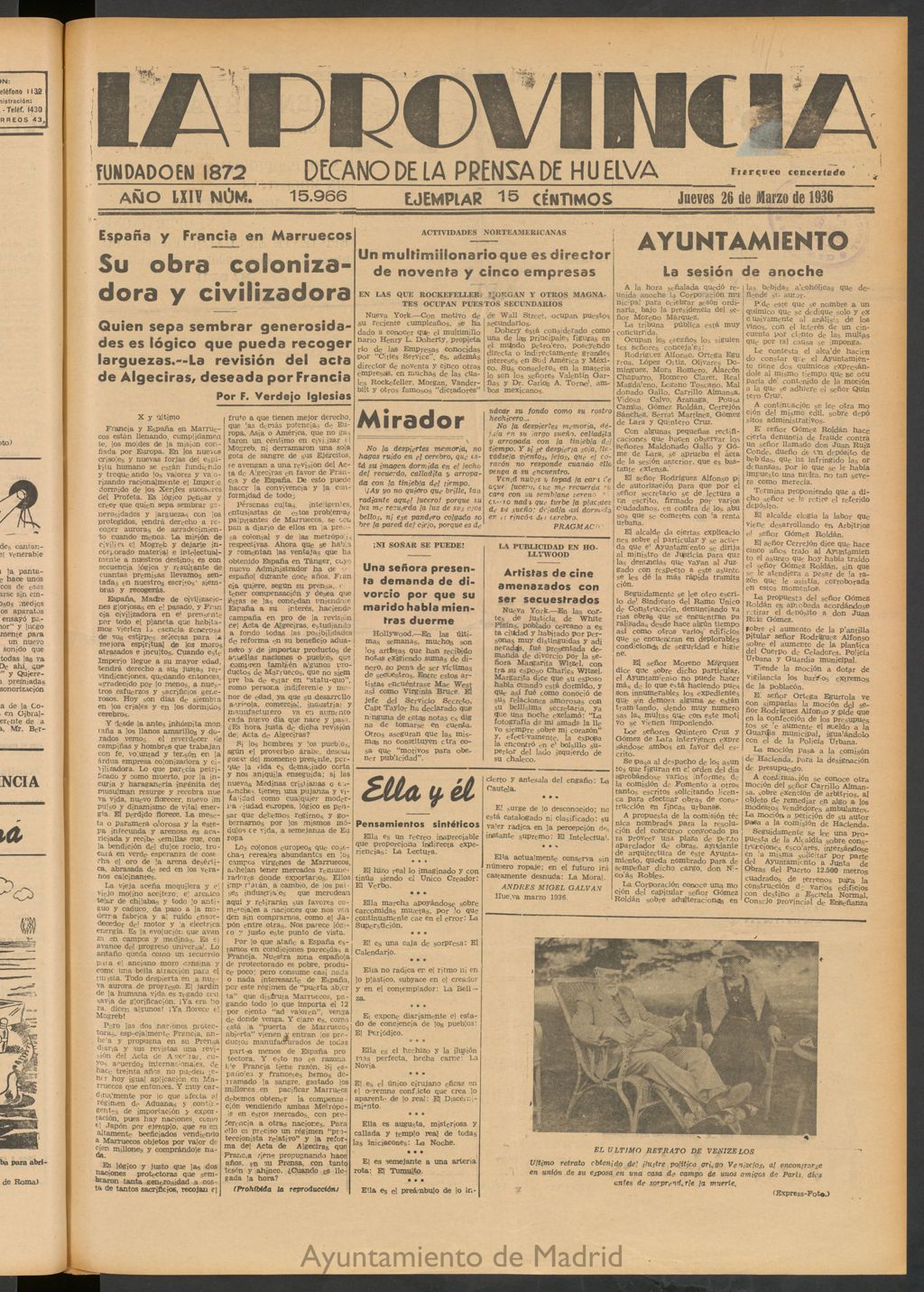 Miniatura de La Provincia : diario de la noche del 26 de marzo de 1936