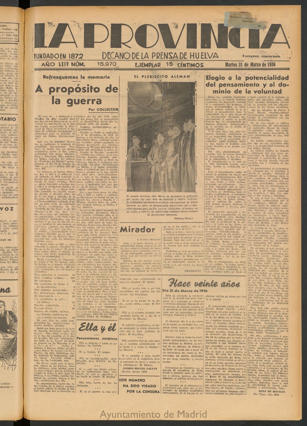 Miniatura de La Provincia : diario de la noche del 31 de marzo de 1936