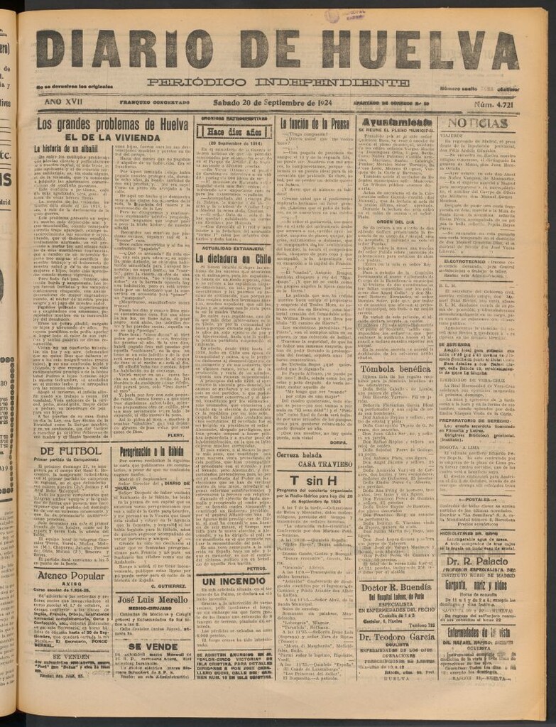 Miniatura de Diario de Huelva : periódico independiente del 20 de septiembre de 1924