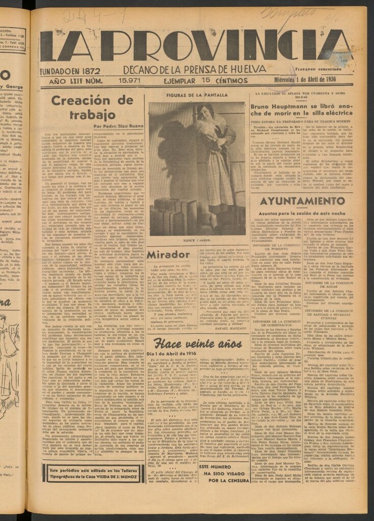 Miniatura de La Provincia : diario de la noche del 1 de abril de 1936
