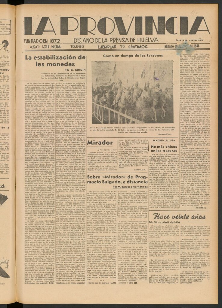 Miniatura de La Provincia : diario de la noche del 18 de abril de 1936
