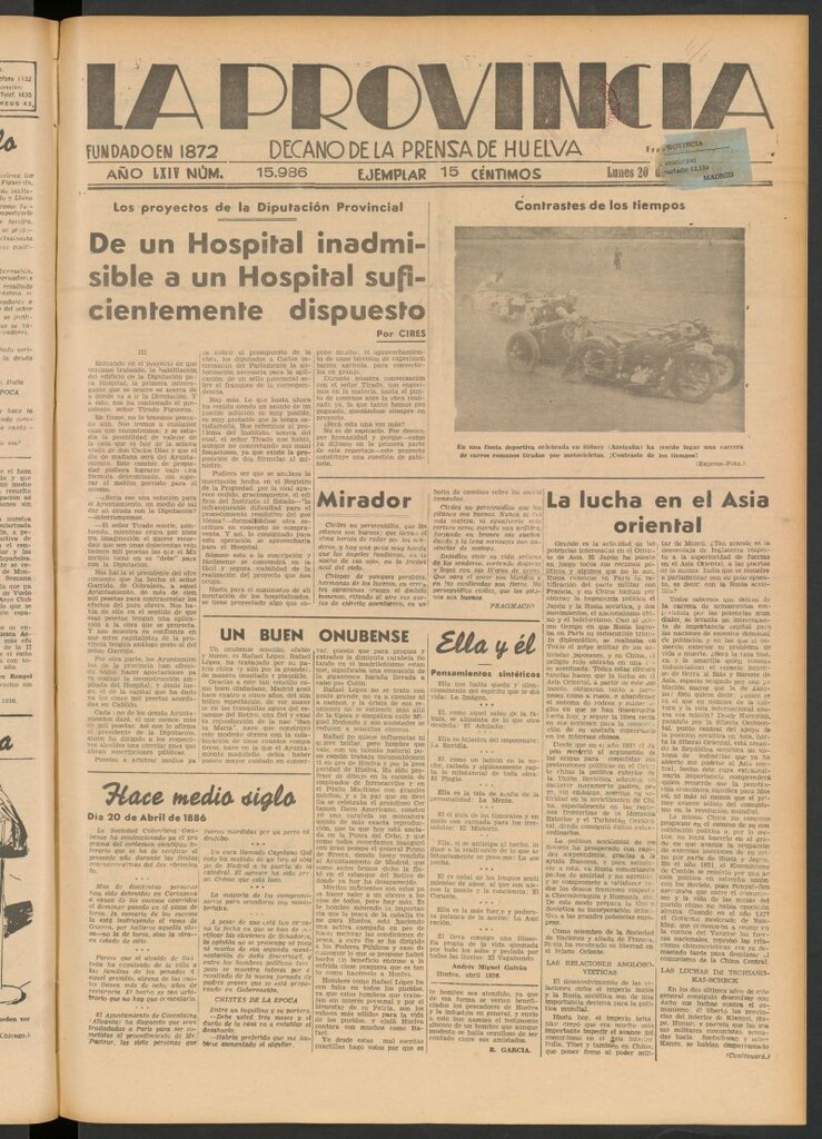 Miniatura de La Provincia : diario de la noche del 20 de abril de 1936