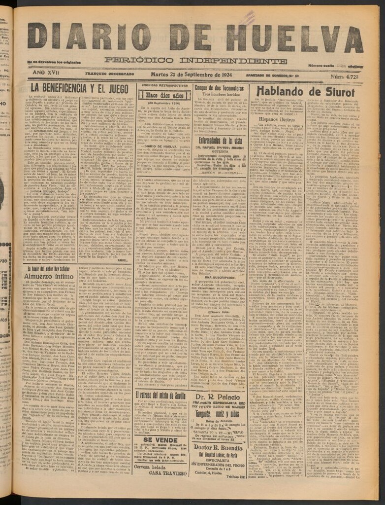Miniatura de Diario de Huelva : periódico independiente del 23 de septiembre de 1924