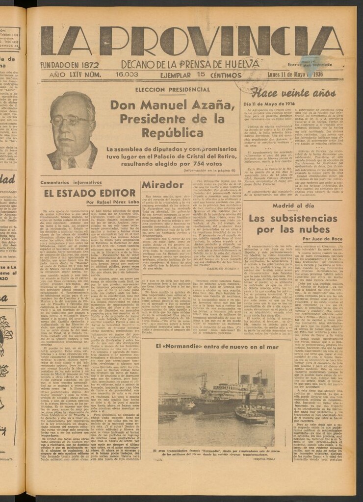 Miniatura de La Provincia : diario de la noche del 11 de mayo de 1936