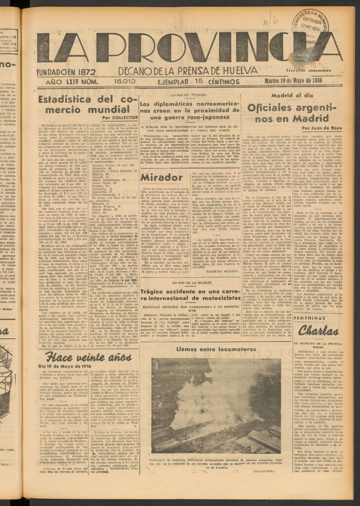 Miniatura de La Provincia : diario de la noche del 19 de mayo de 1936