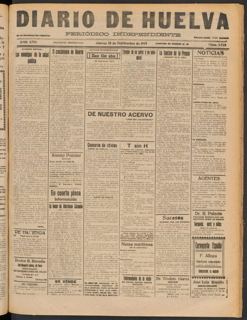 Miniatura de Diario de Huelva : periódico independiente del 25 de septiembre de 1924