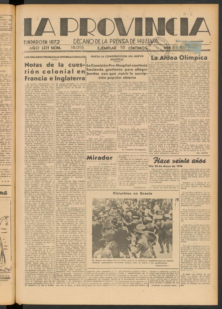 Miniatura de La Provincia : diario de la noche del 25 de mayo de 1936