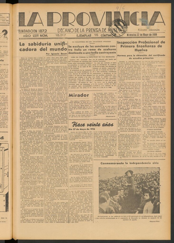 Miniatura de La Provincia : diario de la noche del 27 de mayo de 1936