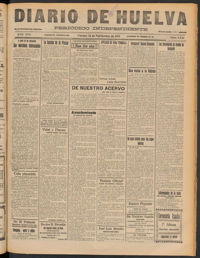 Miniatura de Diario de Huelva : periódico independiente del 26 de septiembre de 1924