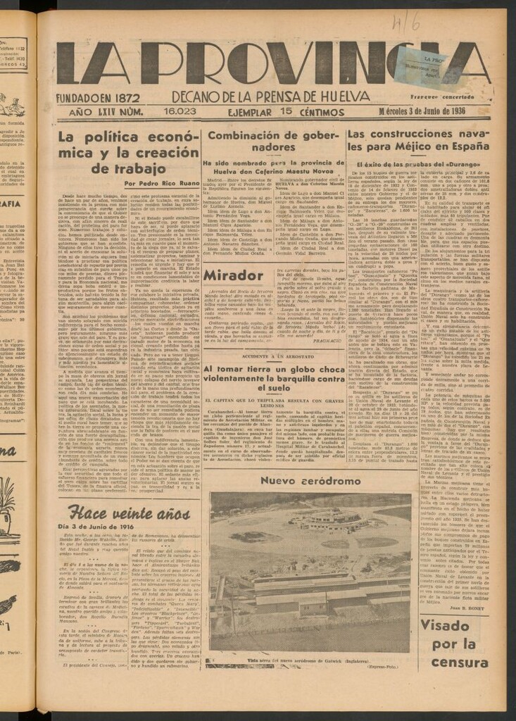 Miniatura de La Provincia : diario de la noche del 3 de junio de 1936