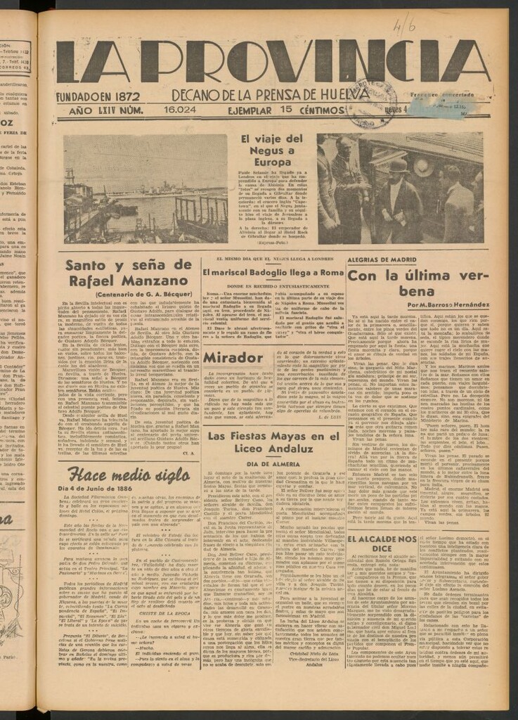 Miniatura de La Provincia : diario de la noche del 4 de junio de 1936