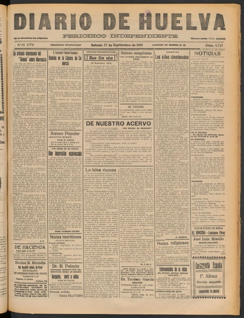 Miniatura de Diario de Huelva : periódico independiente del 27 de septiembre de 1924