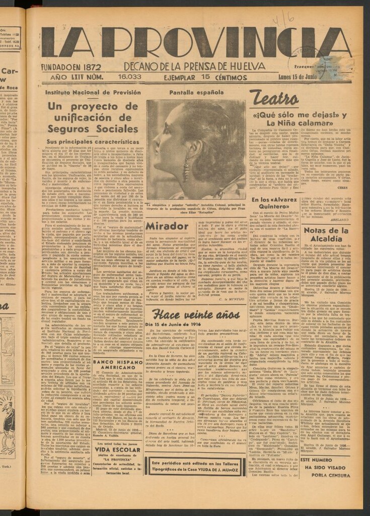 Miniatura de La Provincia : diario de la noche del 15 de junio de 1936