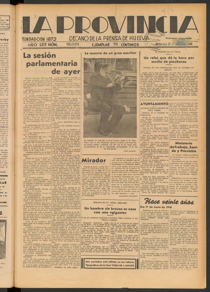 Miniatura de La Provincia : diario de la noche del 17 de junio de 1936