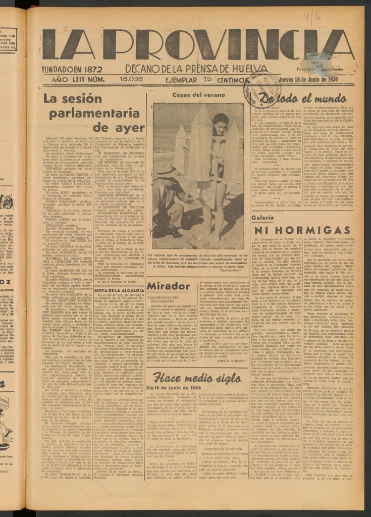Miniatura de La Provincia : diario de la noche del 18 de junio de 1936