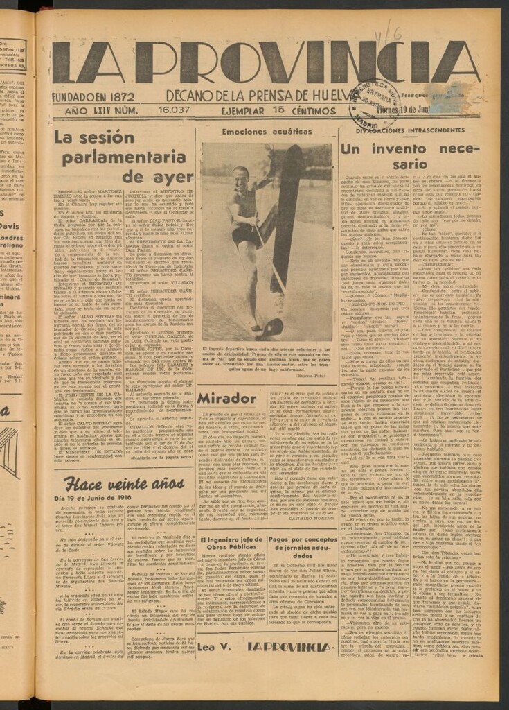 Miniatura de La Provincia : diario de la noche del 19 de junio de 1936