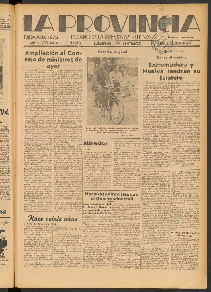 Miniatura de La Provincia : diario de la noche del 23 de junio de 1936