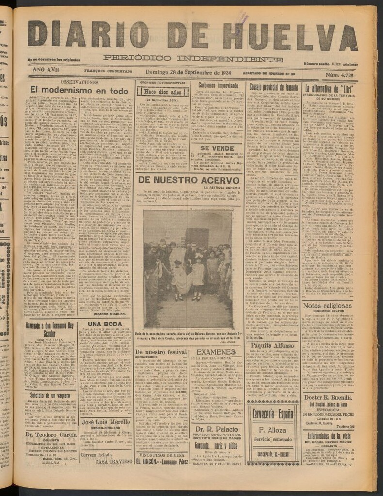 Miniatura de Diario de Huelva : periódico independiente del 28 de septiembre de 1924