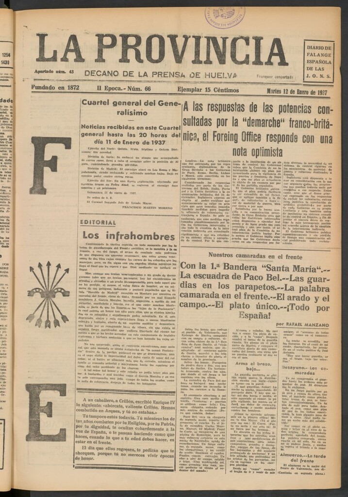 Miniatura de La Provincia : diario de la noche del 12 de enero de 1937