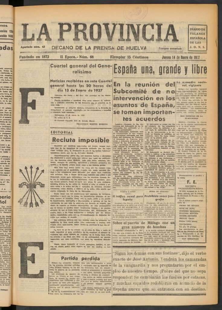 Miniatura de La Provincia : diario de la noche del 14 de enero de 1937