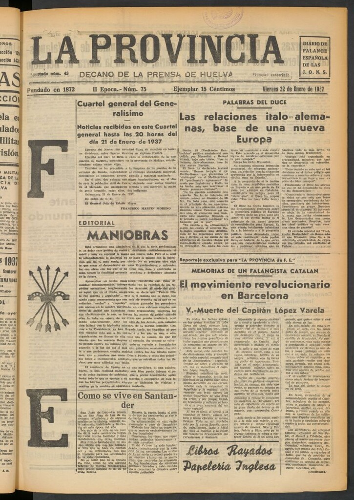 Miniatura de La Provincia : diario de la noche del 22 de enero de 1937