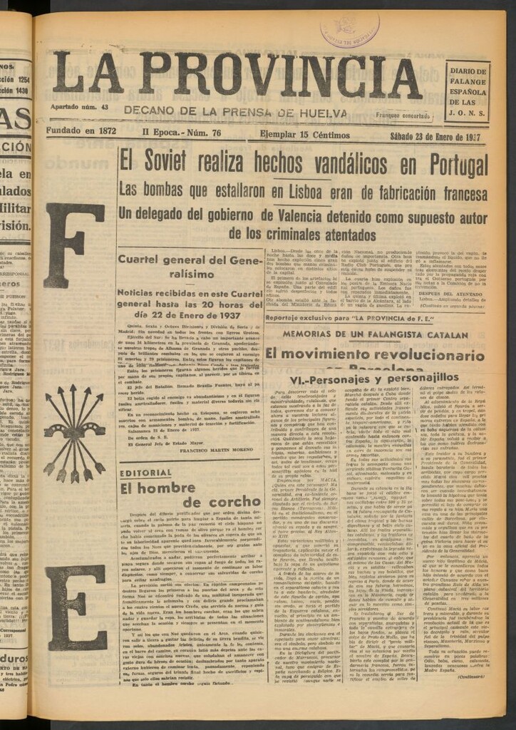 Miniatura de La Provincia : diario de la noche del 23 de enero de 1937