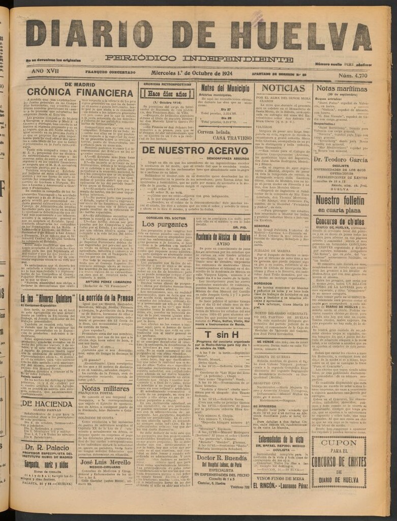 Miniatura de Diario de Huelva : periódico independiente del 1 de octubre de 1924