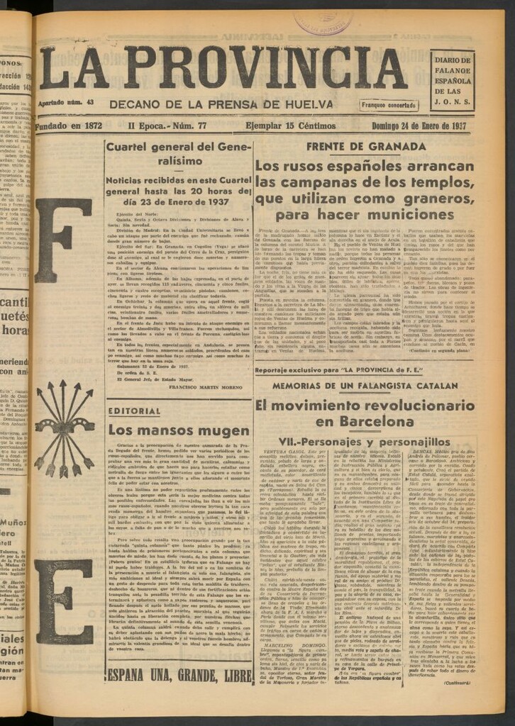 Miniatura de La Provincia : diario de la noche del 24 de enero de 1937