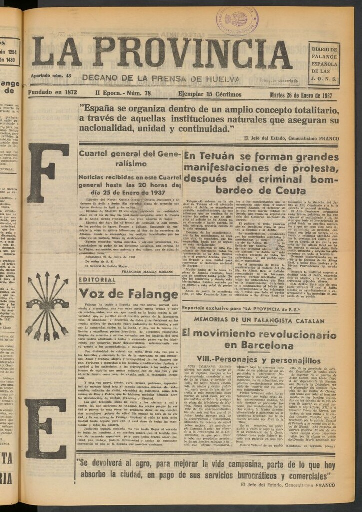 Miniatura de La Provincia : diario de la noche del 26 de enero de 1937