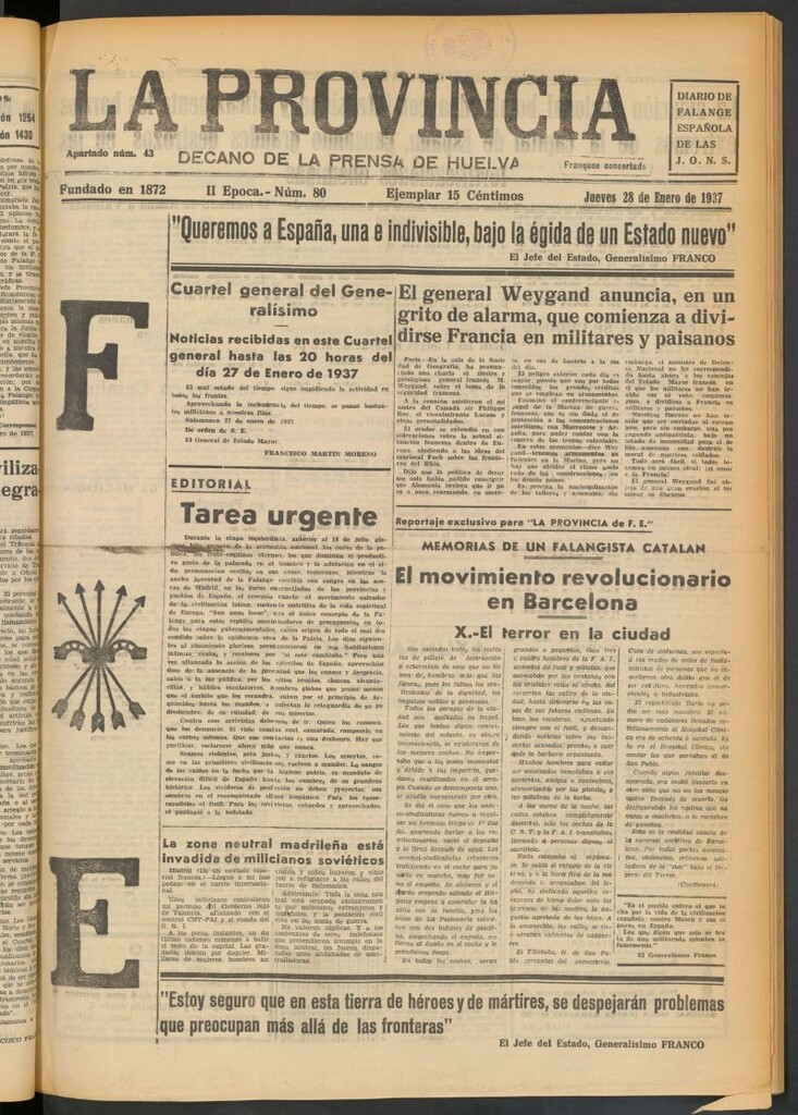 Miniatura de La Provincia : diario de la noche del 28 de enero de 1937